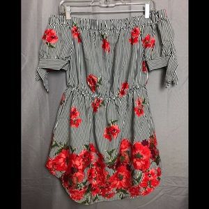 Striped Floral Off the Shoulder Dress